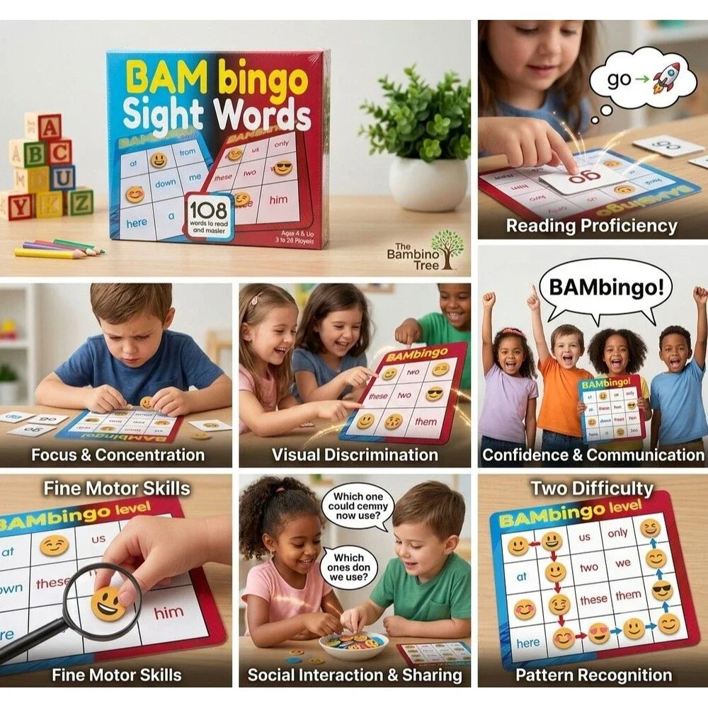 The Bambino Tree BAMbingo Sight Words Educational Board Game New Sealed